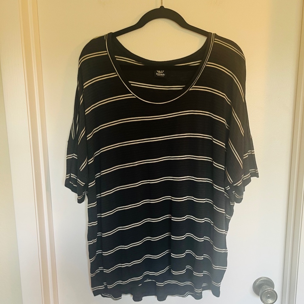 Bobeau Striped Short Sleeve Tee, Navy,‎ 2X